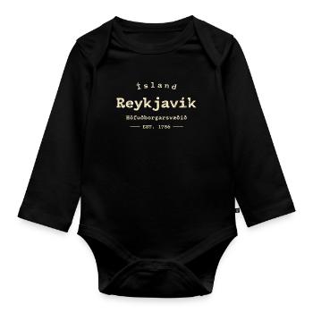 Isländisches Reykjavik Est 1786 - Baby Bio-Langarm-Body - Schwarz - Vorne