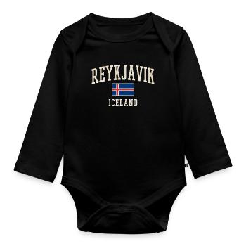 Reykjavik Iceland Vintage Flag Tee - Baby Bio-Langarm-Body - Schwarz - Vorne