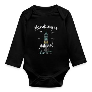 Hamburger Michel, Kirchturm, Germany - Organic Longsleeve Baby Bodysuit - black - Front
