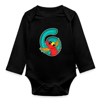 6 Birthday 6 years old with animal motif - six - Organic Longsleeve Baby Bodysuit - black - Front