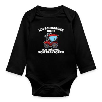 Biobauer Kraftfahrzeug Schlepper Traktor Statement - Baby Bio-Langarm-Body - Schwarz - Vorne