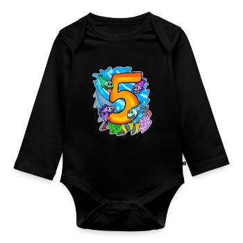 5 Birthday 5 years old with animal motif - five - Organic Longsleeve Baby Bodysuit - black - Front