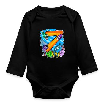 7 birthday 7 years old with animal motif - seven - Organic Longsleeve Baby Bodysuit - black - Front