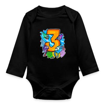 3 anniversaire 3 ans avec motif animal - trois - Body Bébé bio manches longues - noir - Devant