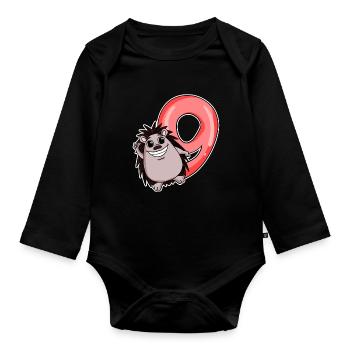 9 Anniversaire 9 ans avec motif animal - neuf - Body Bébé bio manches longues - noir - Devant