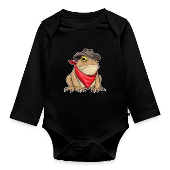 Frog Cowboy Cowboy Hat - Organic Longsleeve Baby Bodysuit - black - Front