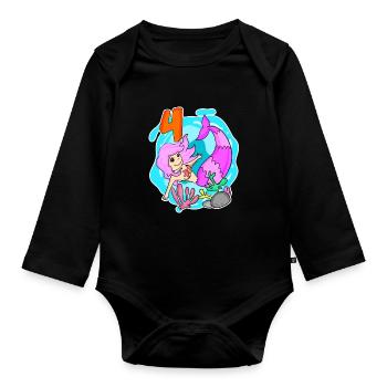 Girl 4 years old 4th birthday mermaid - Organic Longsleeve Baby Bodysuit - black - Front