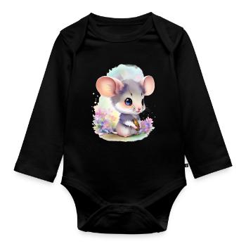 Souris mignonne - Body Bébé bio manches longues - noir - Devant