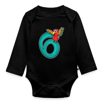 6 Birthday 6 years old with animal motif - six - Organic Longsleeve Baby Bodysuit - black - Front