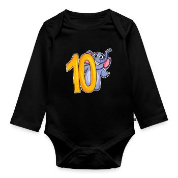 10 Geburtstag 10 Jahre alt mit Tier Motiv - zehn - Baby Bio-Langarm-Body - Schwarz - Vorne