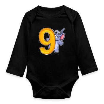 9 Birthday 9 years old with animal motif - nine - Organic Longsleeve Baby Bodysuit - black - Front