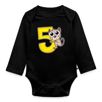 5 Birthday 5 years old with animal motif - five - Organic Longsleeve Baby Bodysuit - black - Front