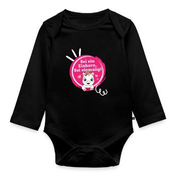 Sei ein Einhorn, Sei Einmalig! - Baby Bio-Langarm-Body - Schwarz - Vorne