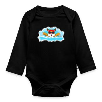 Dog Swimming Swimming Goggles Summer - Organic Longsleeve Baby Bodysuit - black - Front