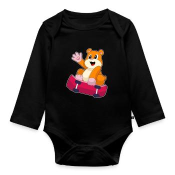 Hamster Skater Skateboard - Organic Longsleeve Baby Bodysuit - black - Front