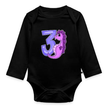 3rd birthday motif seahorse - three years old - Organic Longsleeve Baby Bodysuit - black - Front