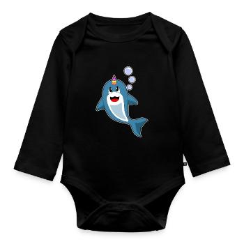 Delfin Einhorn - Baby Bio-Langarm-Body - Schwarz - Vorne