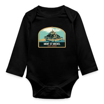 Panorama-Illustration des Mont Saint Michel - Baby Bio-Langarm-Body - Schwarz - Vorne