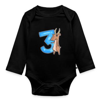 3rd Birthday Motif Saiga Antelope - Three Years - Organic Longsleeve Baby Bodysuit - black - Front