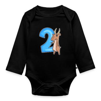 2nd Birthday Motif Saiga Antelope - two years al - Organic Longsleeve Baby Bodysuit - black - Front