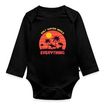 surfing, surfing fan, surfing - Organic Longsleeve Baby Bodysuit - black - Front