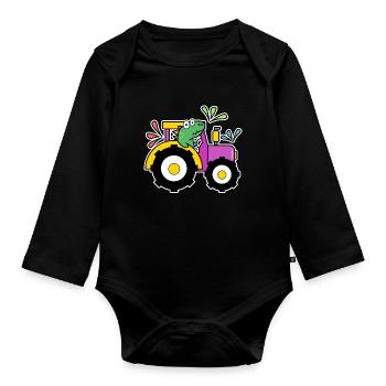 Traktor Bauer Landmaschinen Kraftfahrzeug Ackerbau - Baby Bio-Langarm-Body - Schwarz - Vorne