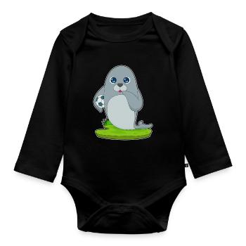 Seehund Fußballspieler Fußball - Baby Bio-Langarm-Body - Schwarz - Vorne