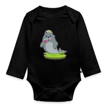 Seehund Waffeleis - Baby Bio-Langarm-Body - Schwarz - Vorne