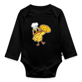 pizza maker pizza chef canard italie - Body Bébé bio manches longues - noir - Devant