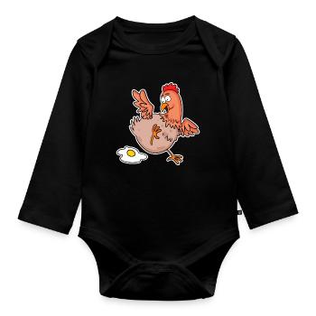 Lustiges Huhn - Landwirt Landwirte Huhn Hühner - Baby Bio-Langarm-Body - Schwarz - Vorne