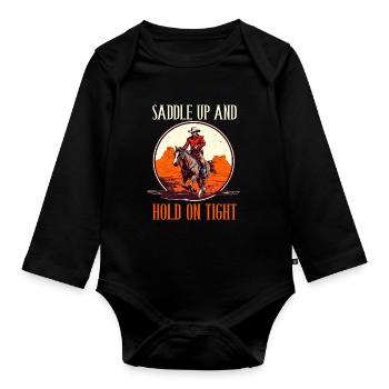 Saddle Up And Hold On Tight für eine Reiterin - Baby Bio-Langarm-Body - Schwarz - Vorne