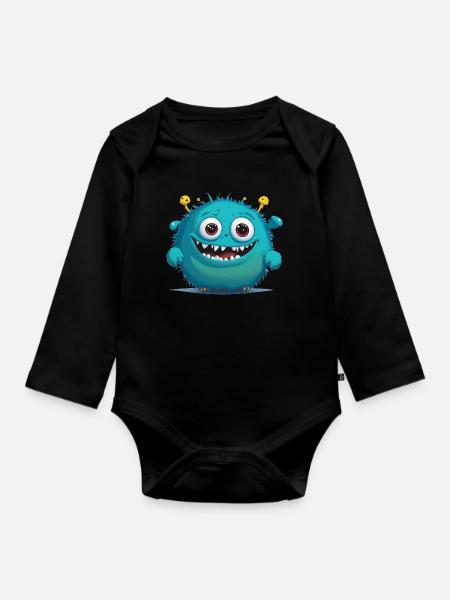 kleines blaues Monster - Baby Bio-Langarm-Body - Schwarz