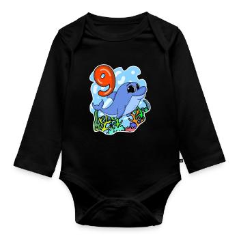 9th Birthday Motif Dolphin - Nine Years - Organic Longsleeve Baby Bodysuit - black - Front