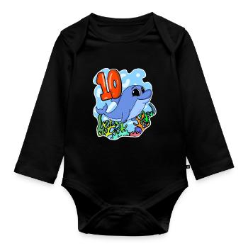 10th Birthday Motif Dolphin - ten years - Organic Longsleeve Baby Bodysuit - black - Front