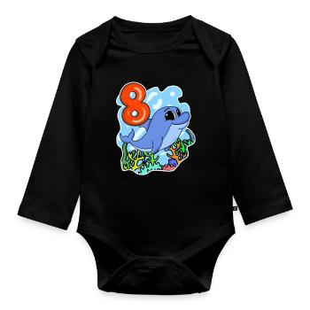 8ème anniversaire Motif Dolphin - huit ans - Body Bébé bio manches longues - noir - Devant