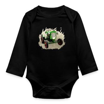 Deutz F1M 414 Bauernschlepper - Baby Bio-Langarm-Body - Schwarz - Vorne