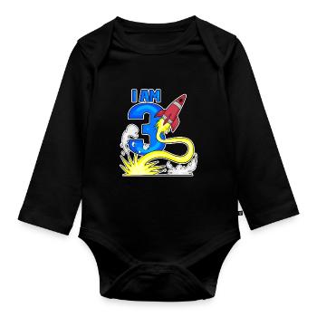 3 Birthday Boy Astronaut Rocket - Trois ans - Body Bébé bio manches longues - noir - Devant