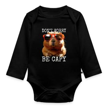 Capybara Dont Worry Be Capy Capybara Rodent - Organic Longsleeve Baby Bodysuit - black - Front