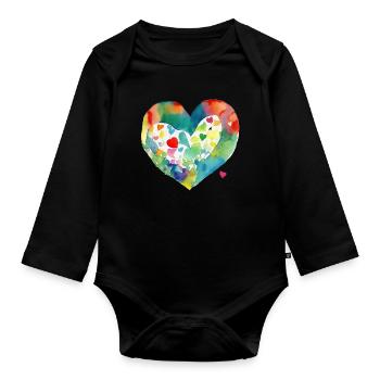 Heart - Organic Longsleeve Baby Bodysuit - black - Front