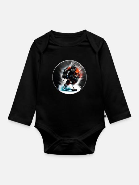 Eishockey - Baby Bio-Langarm-Body - Schwarz