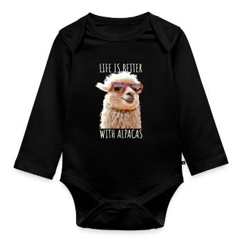 Alpaka Life Is Better With Alpacas Lama Alpakas - Baby Bio-Langarm-Body - Schwarz - Vorne