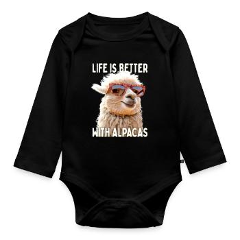 Alpaka Life Is Better With Alpacas Lama Alpakas - Baby Bio-Langarm-Body - Schwarz - Vorne