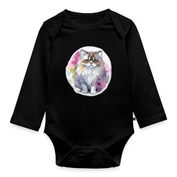 Persian cat - Organic Longsleeve Baby Bodysuit - black - Front