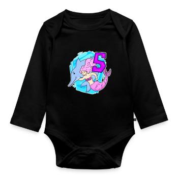 Mädchen - 5. Geburtstag Meerjungfrau - Tochter - Baby Bio-Langarm-Body - Schwarz - Vorne