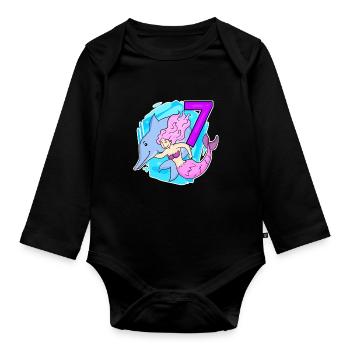Fille 7 ans 7ème anniversaire sirène - Body Bébé bio manches longues - noir - Devant