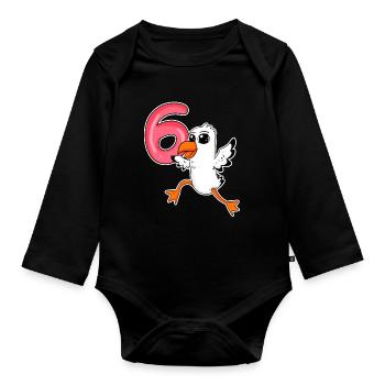 6th Birthday Motif Seagull - six years - Organic Longsleeve Baby Bodysuit - black - Front