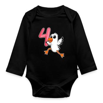 4th birthday motif seagull - four years - Organic Longsleeve Baby Bodysuit - black - Front