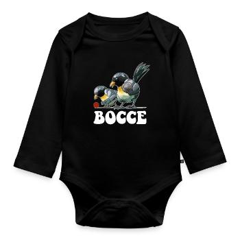 Boccespieler Spruch Ball Vogel mit Jack Bocci - Baby Bio-Langarm-Body - Schwarz - Vorne