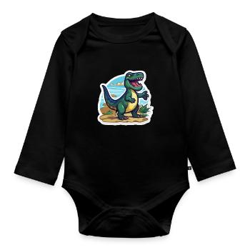 Le Trex Dino est en route - Body Bébé bio manches longues - noir - Devant