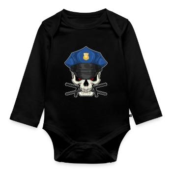 Police du Bâton du Policier du Crâne - Body Bébé bio manches longues - noir - Devant